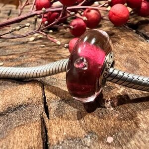 Glass Murano-Style Pink Bead Charm for Snake Chain Bracelet